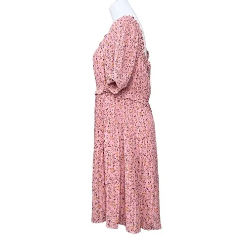 Beyond Words Pink Floral‎ Pleated Cottagecore Fit & Flare Dress XL Prairie Vibes - Image 2