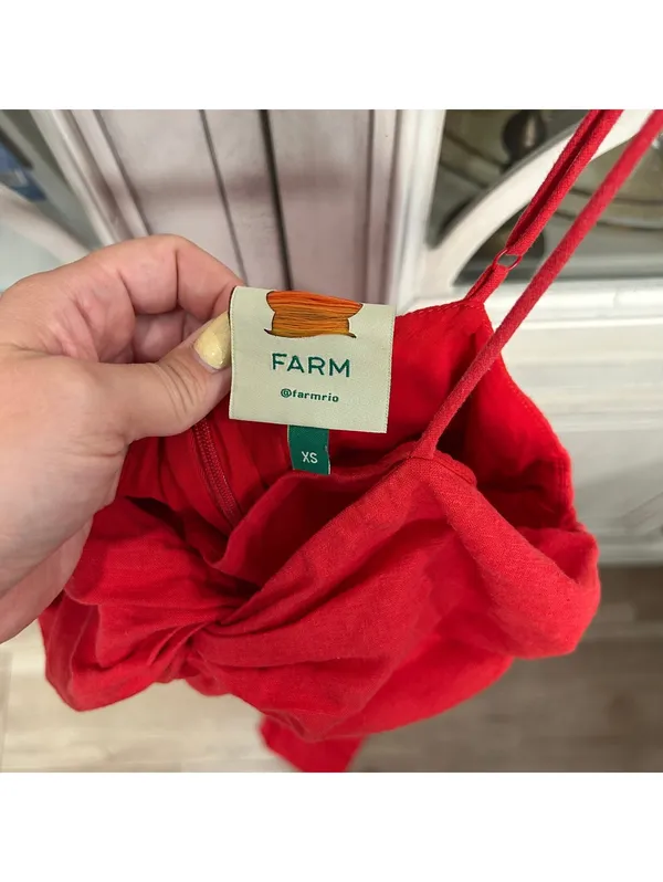 FARM Rio Red Linen Blend Bow Front Jumpsuit XS Boho Cottage Tropical Indie - Image 5