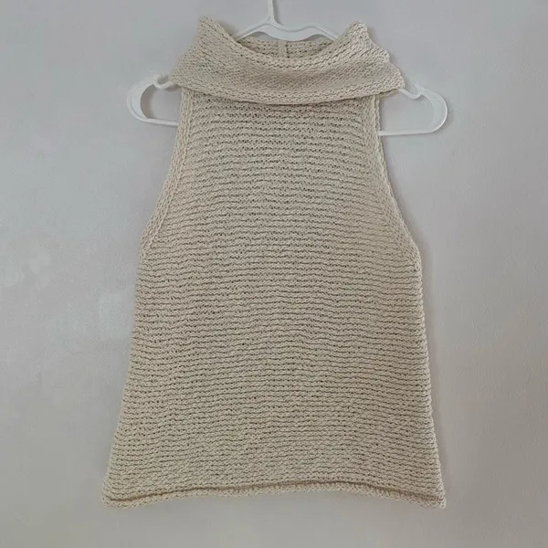 Pilcro Anthropologie Cream Chunky Knit Cowl Neck Sleeveless Top Small Boho - Image 2