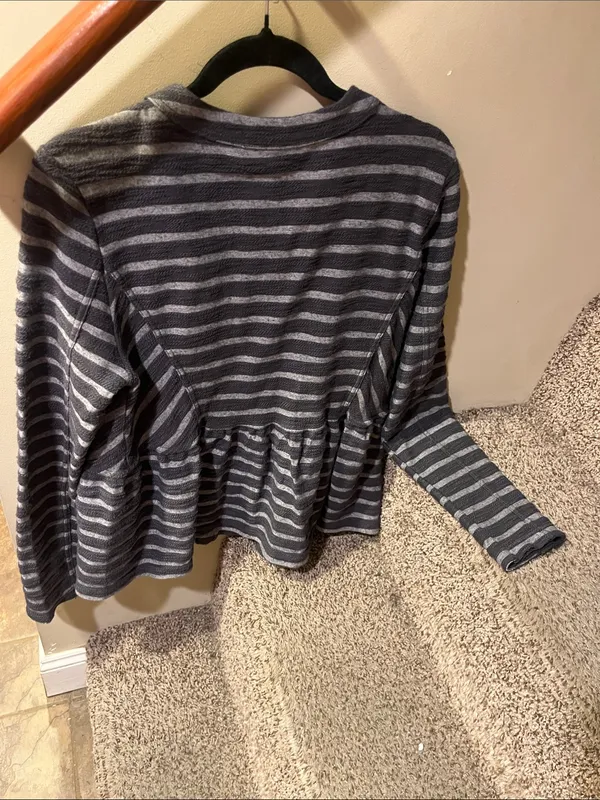 Free People Charcoal & Light Gray Striped Zip Peplum Jacket - Image 3