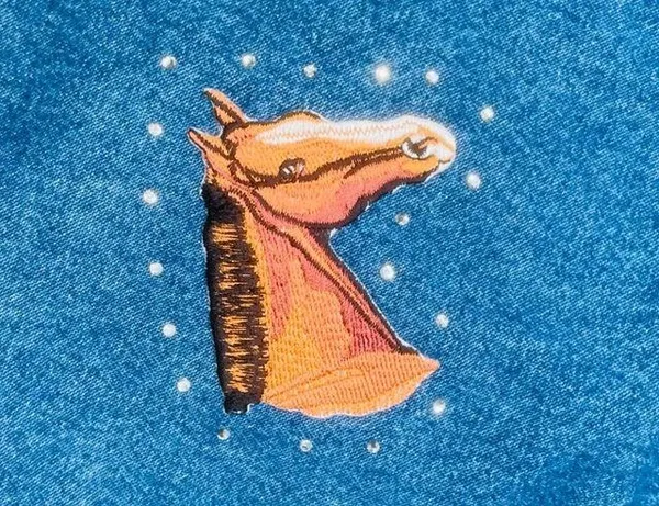 Vintage cotton denim Jean jacket horse / ranch / cowgirl theme embroidered patch - Image 11