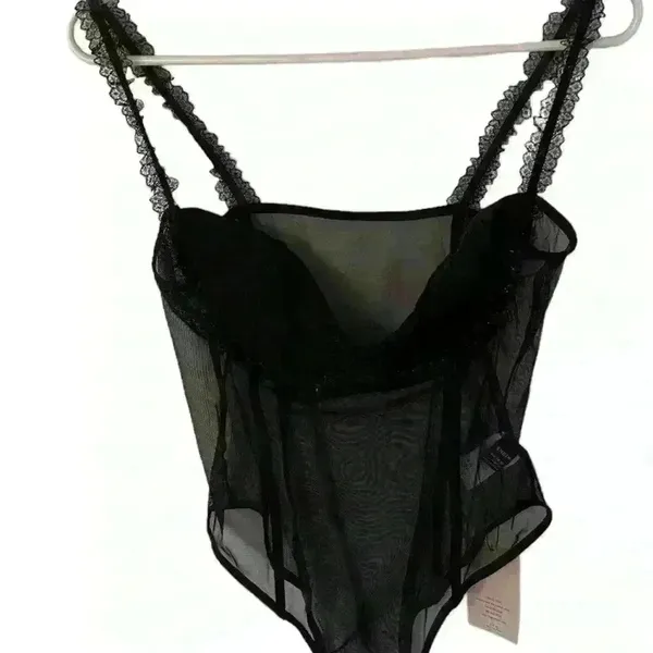 BAE Lace Detail Mesh Bustier Bodysuit‎ in black size L - Image 4