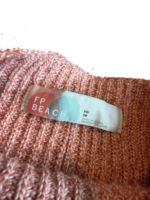 Free People Beach Pink Ribbed Knit Boxy Cropped Sweater Pocket X-Small Women's - Image 7