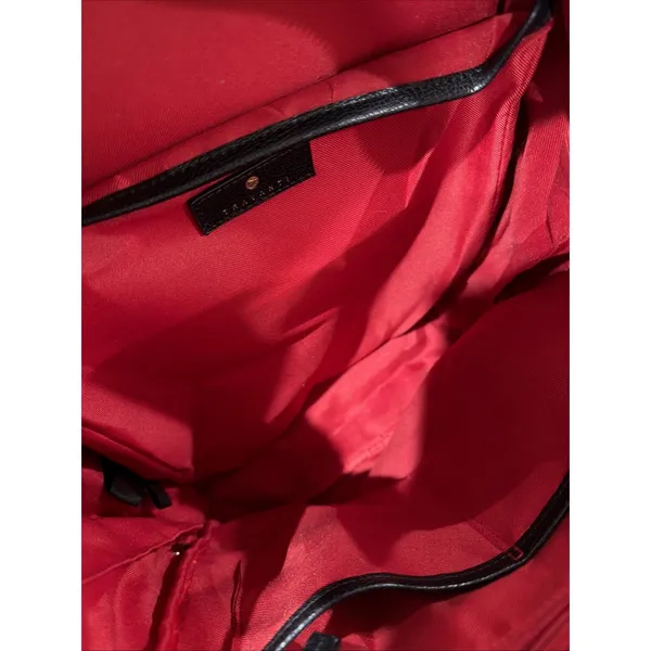 Travanti Black Nylon‎ Pebbled Faux Leather Backpack Gold Hardware Red Lining - Image 4