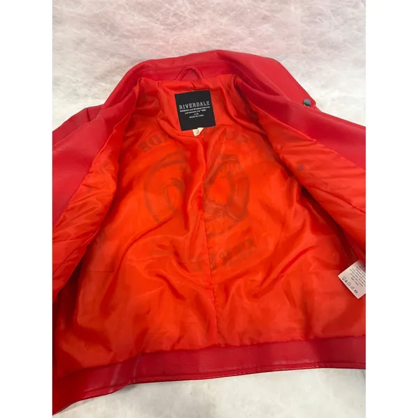Riverdale South Side Serpents Red Faux Leather Moto Jacket Womens‎ Small - Image 7