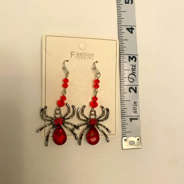 Spider Design With Red Faux Zircon Inlaid Dangle‎ Earrings Retro Goth Style - Image 9