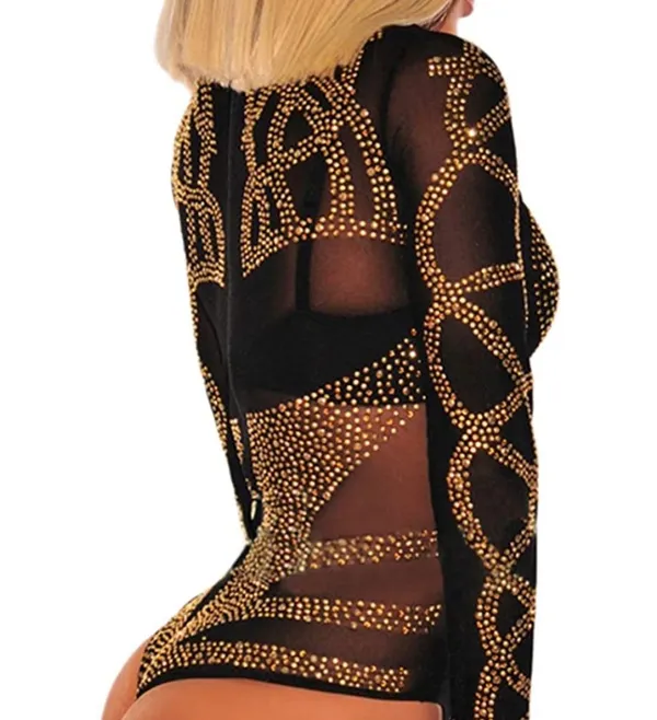 Rhinestone Bodysuit Black Size M - Image 4