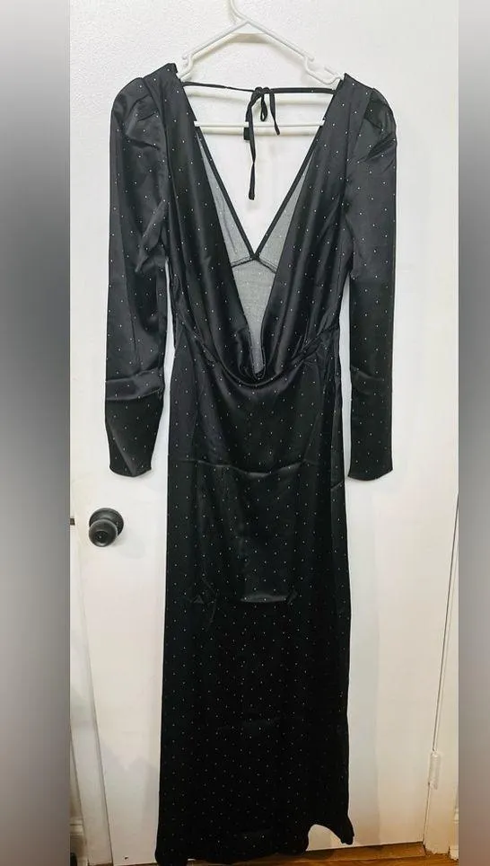 We Wore What Cowl Black Maxi Dress Polka Dot Size 4 NWT Gown - Image 10