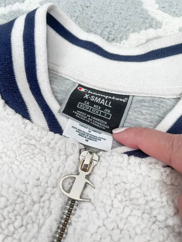 Cream Sherpa Bomber Varsity Jacket - Image 8