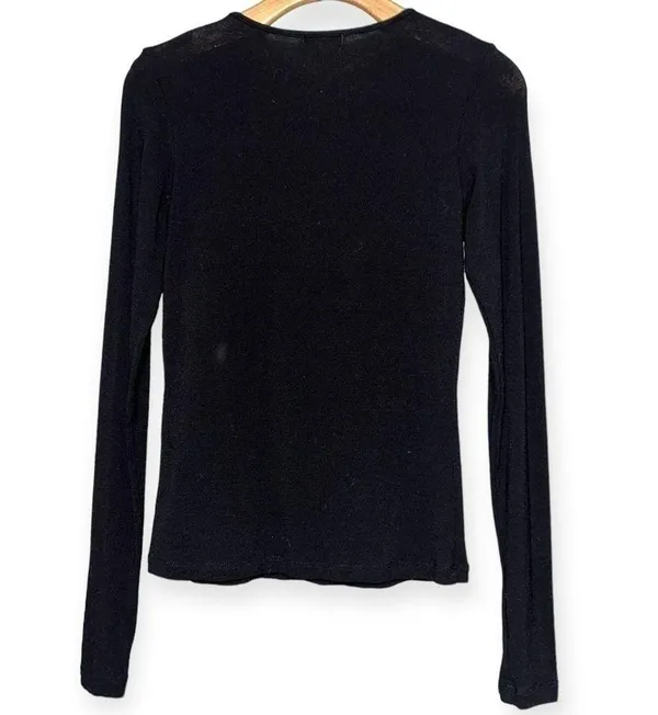 Velvet Women’s Size M Black Pintuck Front Rayon Wool Blend Long Sleeve T-Shirt - Image 4