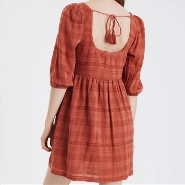 American Eagle AE Puff Sleeve Babydoll Mini Dress Large Women’s Burnt Orange - Image 6