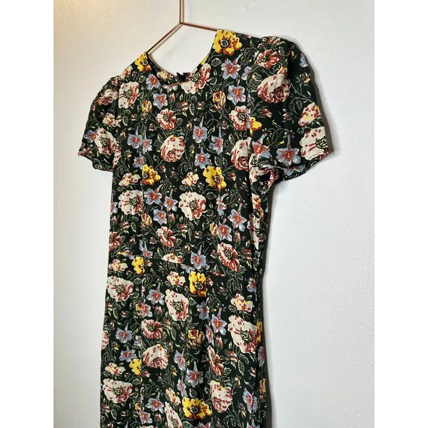 RHODE Black White Yellow Floral Lulani Crew Neck Short Sleeve Cocktail Dress 2 - Image 13