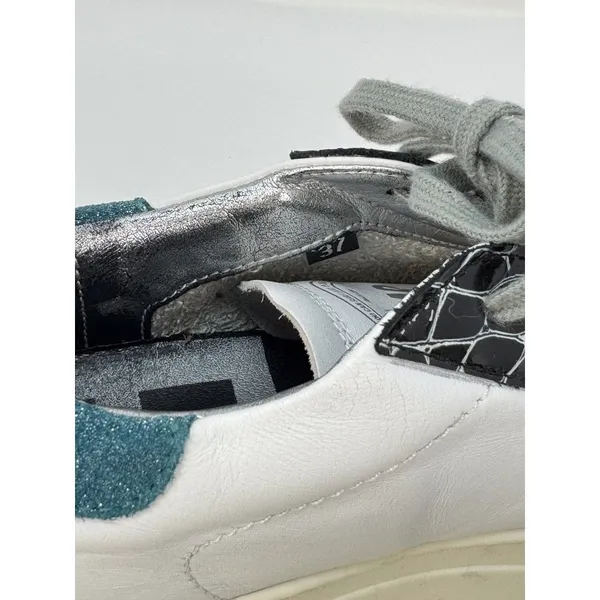 P488 Thea Shabby Womens Shoes White Leather Embossed Low Top Sneaker 37 US 7 - Image 10