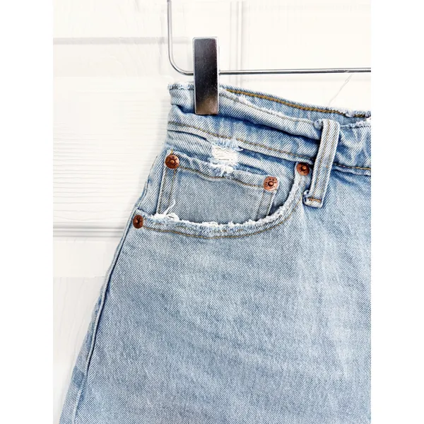 Abercrombie & Fitch Curve Love High Rise Mom Shorts Light Wash Distressed - Image 4
