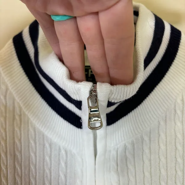 LRL‎ Lauren Ralph Lauren White Short Sleeve Zip-Up Sweater large cotton - Image 4
