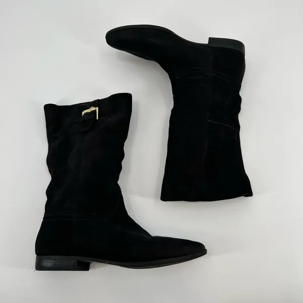 ALDO Black Leather Round Toe gold buckle Pull On Mid Calf Boots Women’s Size 10 - Image 3