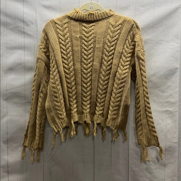 Altar'd State NWT Tan Fringed Cable Knit Sweater - Image 4