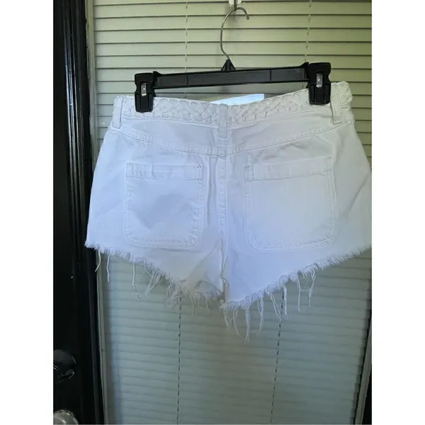 Abercrombie & Fitch High Rise Braided Waist Fringe Hem Festival Shorts White Sz4 - Image 6