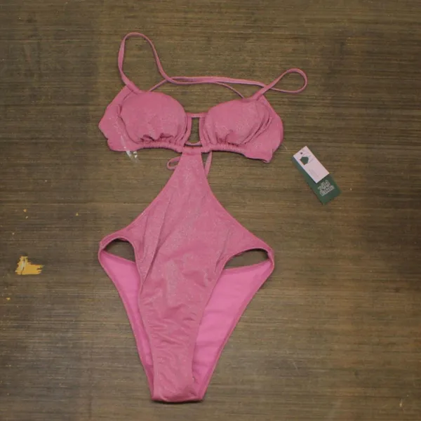 NWT Wild Fable Womens Cut Out One Piece Swimsuit 87763489 XS Pink Lurex - Image 2