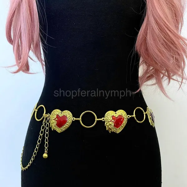 Gold Y2K Red Heart Open Ring Waist Chain Belt, Fits 25.5-45 Inches, X7GA1295 - Image 2