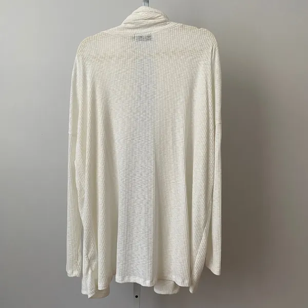 REVIR Rayon Blend Boho Relaxed Clean Coastal Dainty Ribbed Cardigan S/M White - Image 6