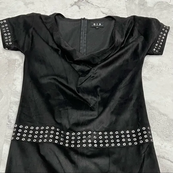 213 by Michelle Kim Black Faux Suede Black Dress Size Small S Cowl‎ Neck - Image 4