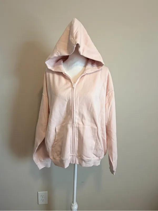SKIMS Women's Cotton Fleece Classic Zip Up Hoodie in Barely Pink Size XL NWT - Image 7