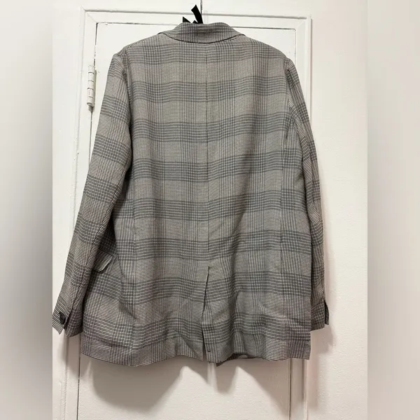 ALLSAINTS 8 Black & Cream Viscose Plaid Double Breast Oversized Blazer vintage - Image 4