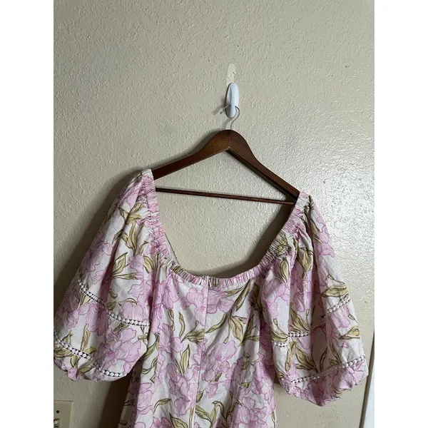 Amalie the Label Linen Blend Floral Puff Sleeve Crossover Cutout Mini Dress 16 - Image 7