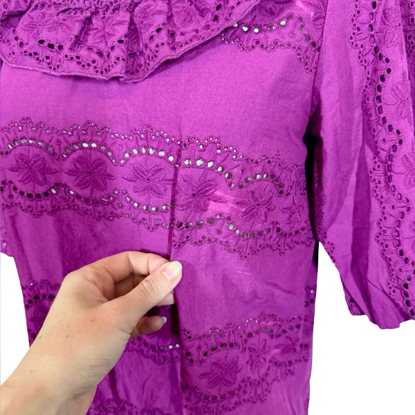 Sézane Elsa Blouse Eyelet Embroidered Ruffled Openwork in Purple Violet sz36/US4 - Image 9