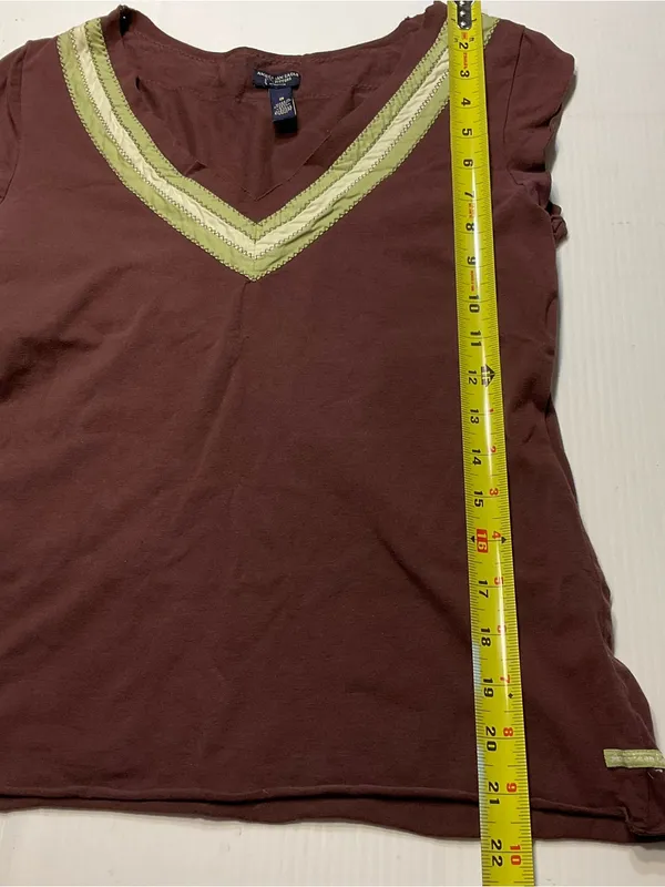 American Eagle Brown Green Chevron Trim V Neck Top Women/Jr Sz M Y2K - Image 5