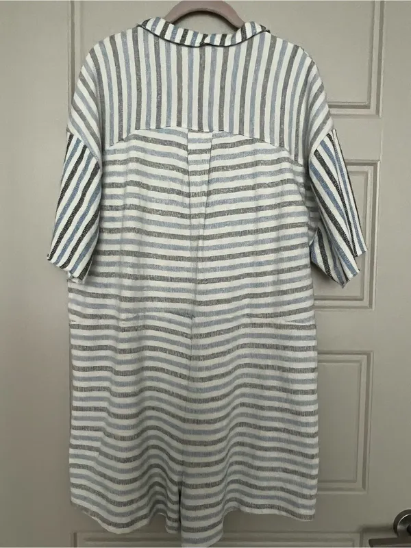 Free People Boardwalk Romper Medium Blue Stripe Jumper Loungwear Casual Beachy - Image 2