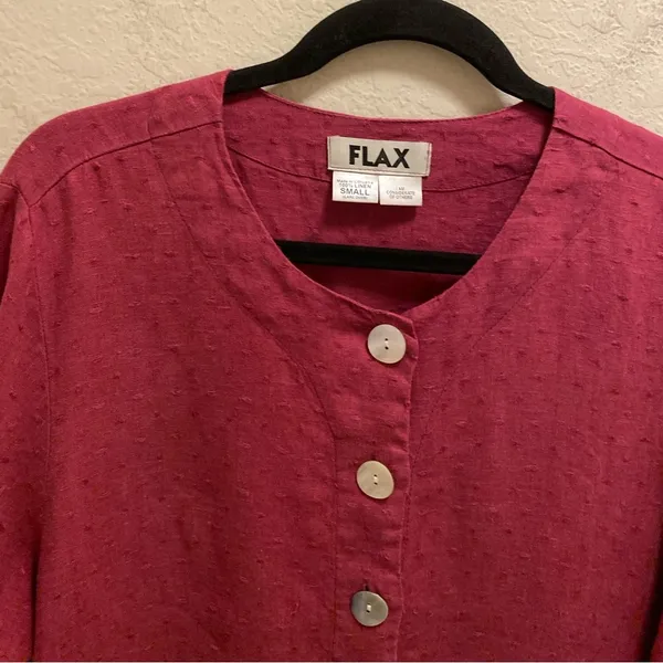 Flax Linen Button Front Swiss Dot Lagenlook Shacket Size Small In Raspberry - Image 2