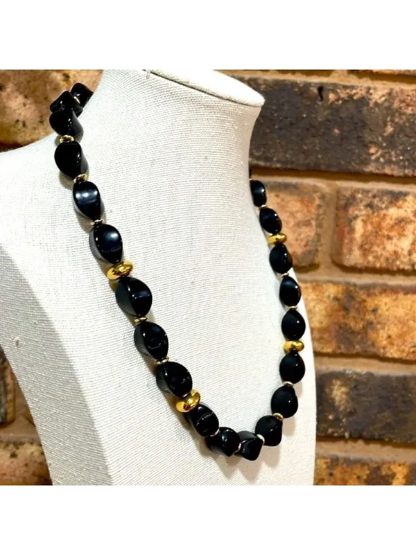 Napier Black and Gold Beaded Collar Necklace - Image 3
