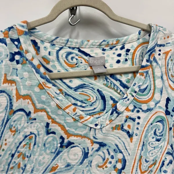 Chico's paisley v-neck tee t-shirt womens Size 3 (XL) blue short sleeve beach - Image 6