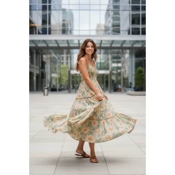 Free People NWT Green 100% Cotton Midi Dress Size XL Made In India - Image 2
