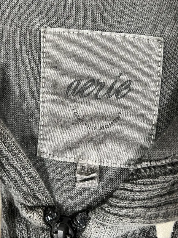 Aerie Waffle Full Zip Jacket Dark Gray Size Medium Baggy Size Medium Batwing - Image 3
