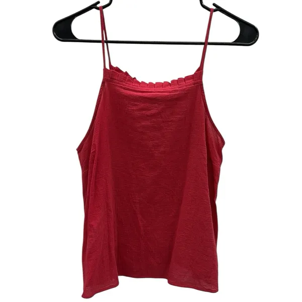 Universal Threads Red Cotton Ruffle Trim Square Neckline Spaghetti Strap Tank S - Image 7
