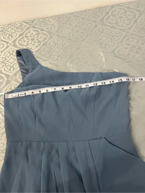 Lulu's Dusty Blue One-Shoulder Ruffle Evening Gown - Image 9