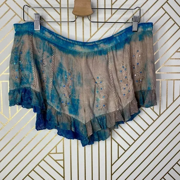 RAGA Sweet Devotion Ruffle Shorts in Blue/Tan Tie Dye Size US‎ Medium - Image 3