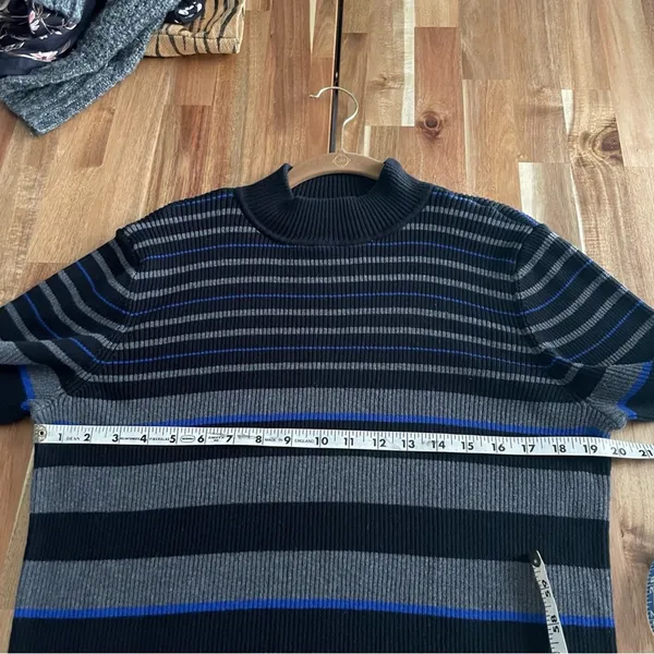 Karen Scott Charcoal Grey & Blue Stripe Mock Neck Sweater 100% cotton - Image 5