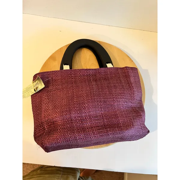 Purple Sisal Natural Fiber Wooden Handle Medium Top Handle Top Bag NEW - Image 10