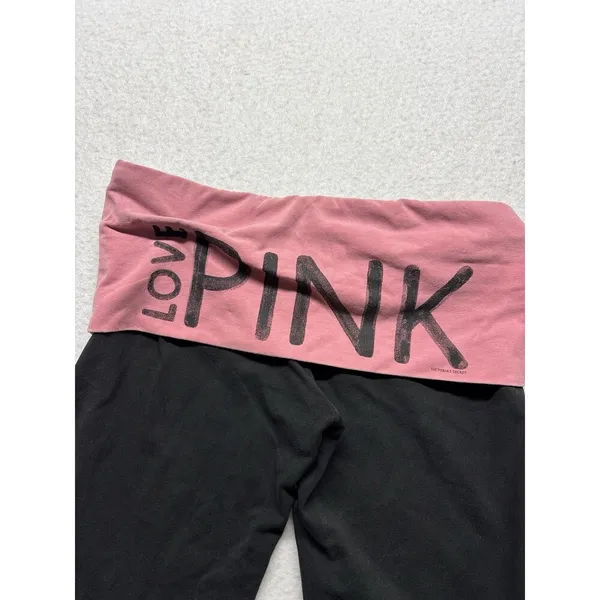 Y2K Victoria's Secret PINK Yoga Vintage Foldover Leggings Pants Flare S Black - Image 4