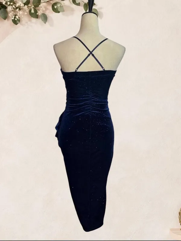 Emerald Sundae XS Navy Blue Glitter Velvet Ruched Ruffle Asymmetric - Image 5