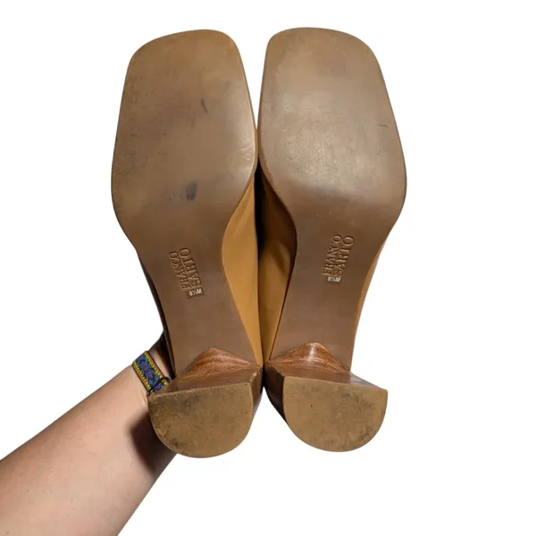 Vtg 1990s Franco Sarto Camel Tan Leather Block Heel Square Toe Mules Sz 8.5 - Image 6