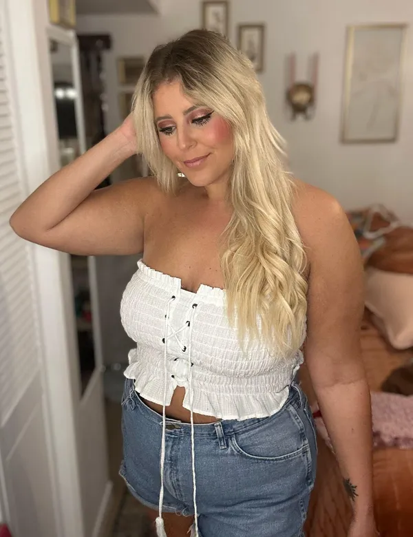 American Eagle Outfitters White Ruffle Tube Top with Lace Up Detailing - Image 5