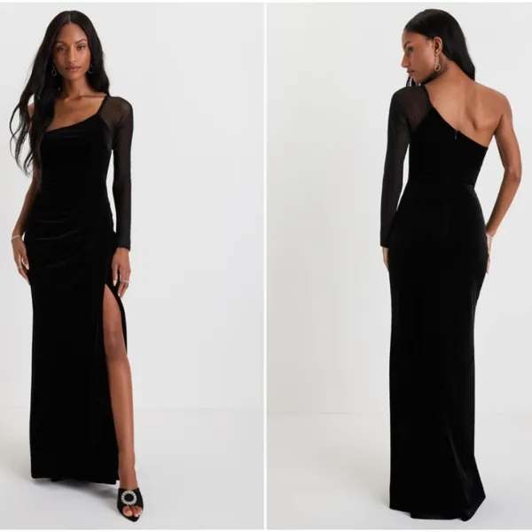 LULU's Prom Wedding Sexy Chic Modern Minimalistic Chic One Shoulder Maxi Dress - Image 5
