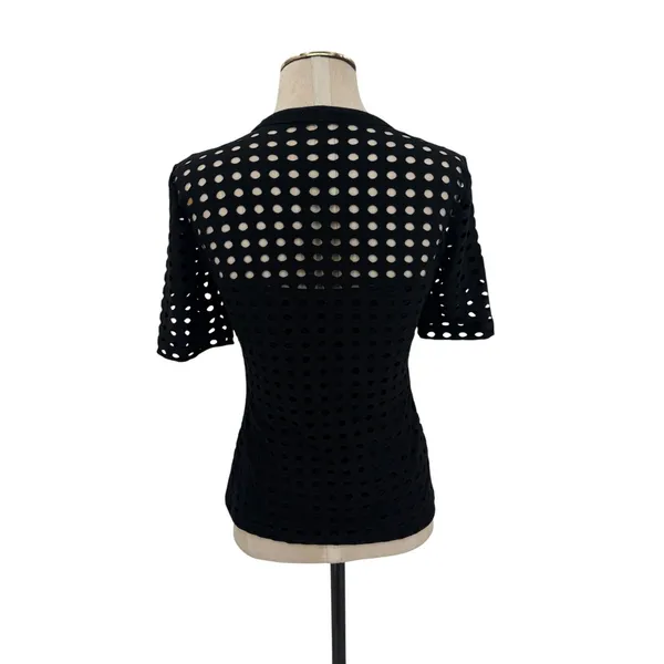 T by Alexander Wang Perforated Cutout Short Sleeve Crew Neck Top Black Size S - Image 6