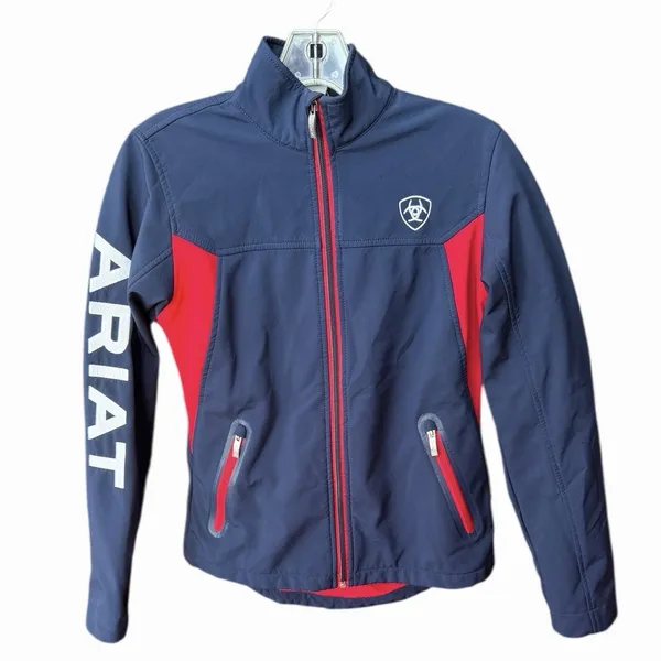 Ariat Team Women's Size XS Jacket Blue‎ & Red Softshell Full-Zip Ariat Spell Out - Image 2