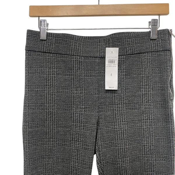 Ann Taylor $89 Plaid Houndstooth Ankle Pants Women Sz 4 Dark Academia Dark‎ Gray - Image 2